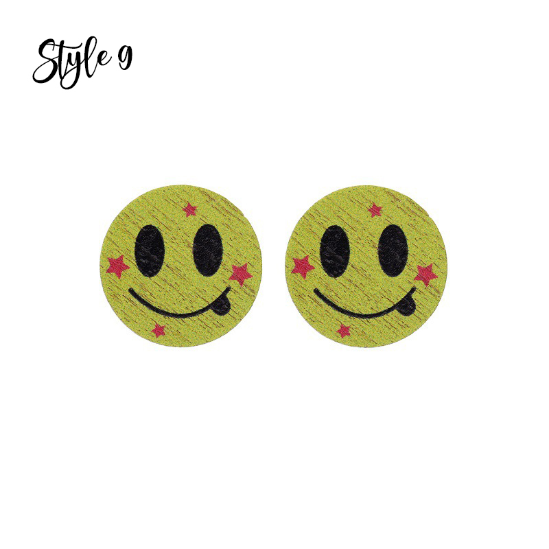 Cute Smiley Apple Drawing Board Wooden Earrings