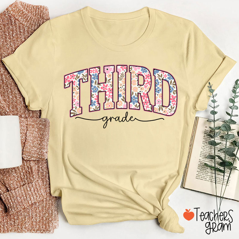 Personalized Grade Flowers Fonts Back To School Teacher T-Shirt