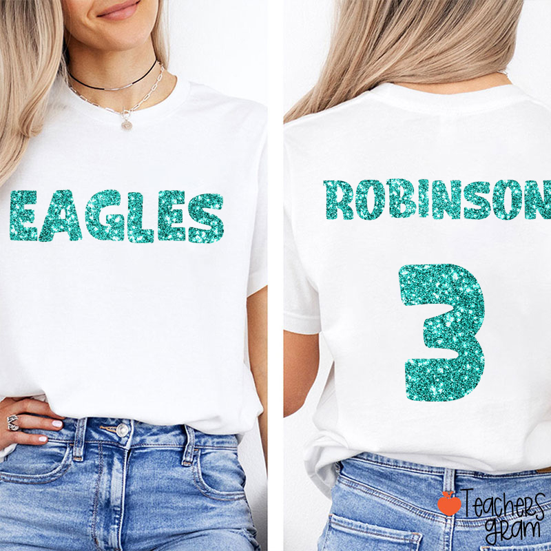 Personalized Team Name Glitter Game Day Teacher Two Sided T-Shirt