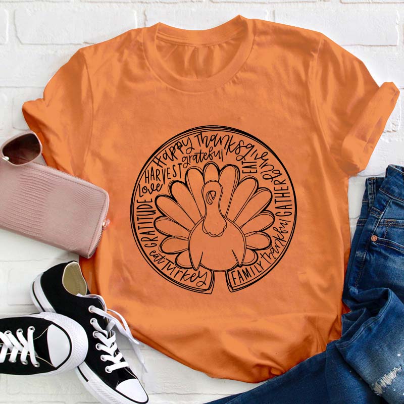 Happy Thanksgiving Turkey Teacher T-Shirt