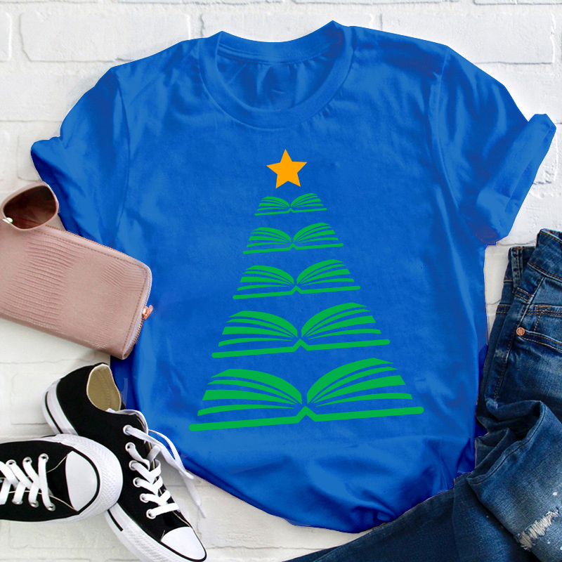 Book Christmas Tree Teacher T-Shirt