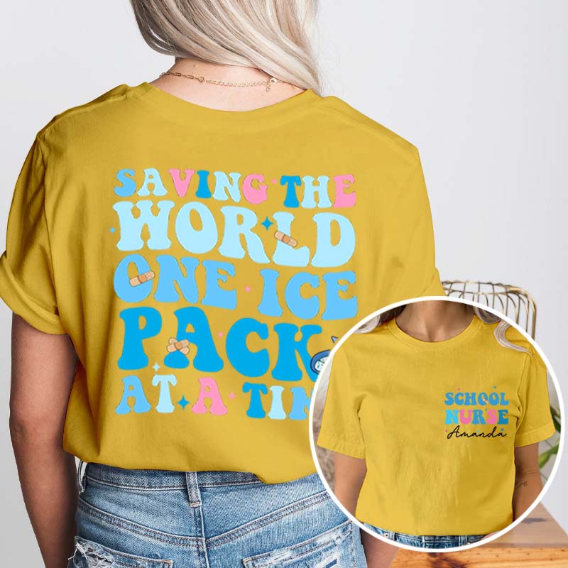 Personalized Saving The World One Ice Pack At A Time Teacher Two Sided T-Shirt