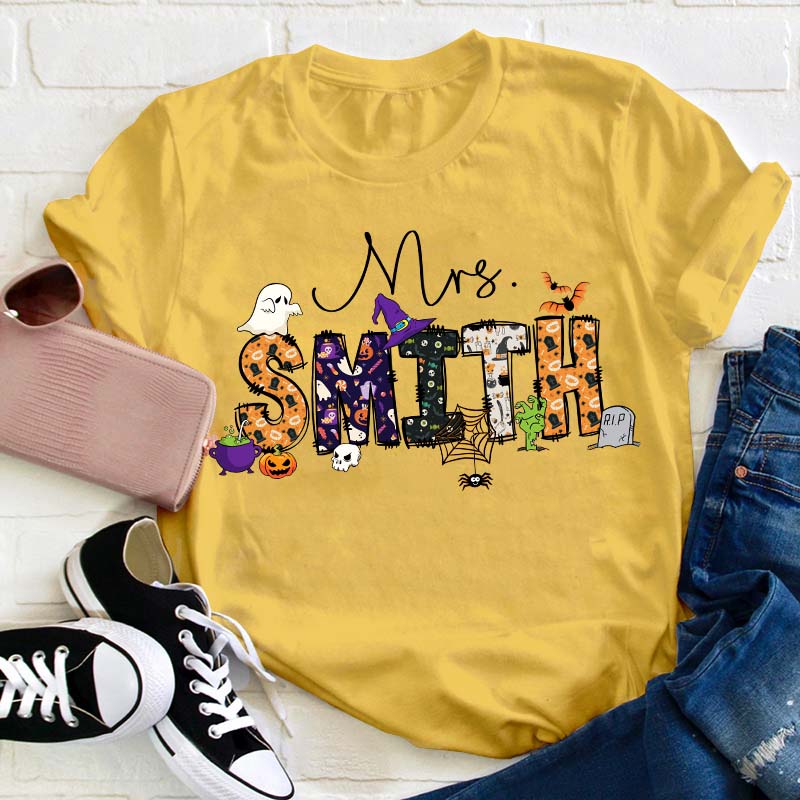 Personalized Name Happy Halloween Teacher T-Shirt