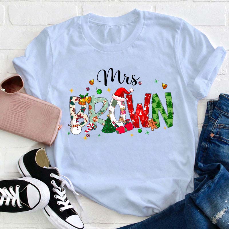 Personalized Name Christmas Atmosphere Teacher T-Shirt