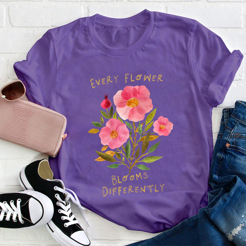 Every Flower Blooms Differently Neurodiversity Teacher T-Shirt