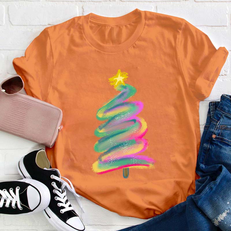 Colorful Graffiti Christmas Tree Teacher T-Shirt