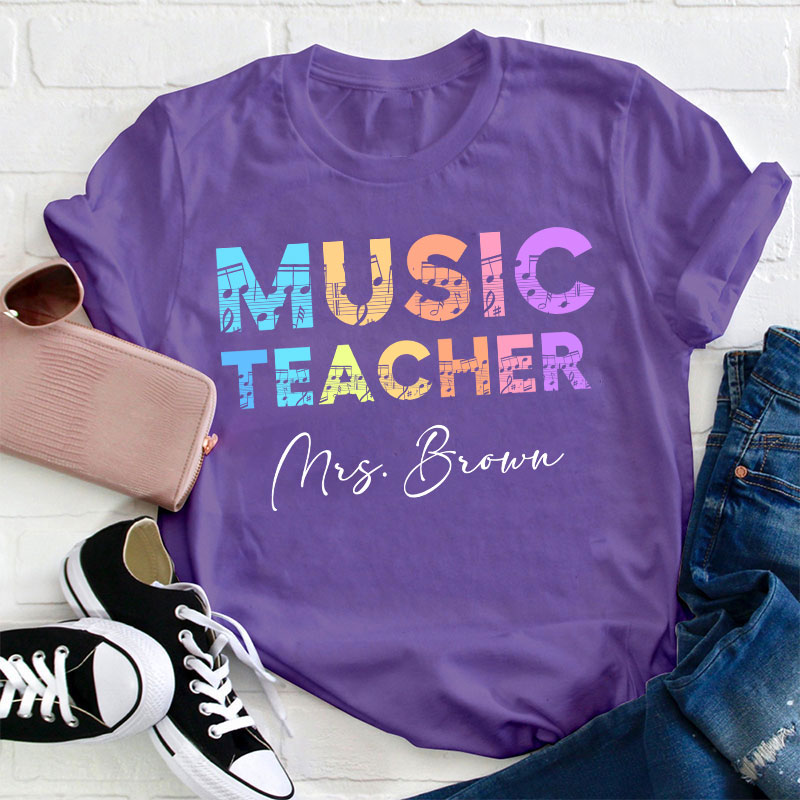Personalized Name Colorful Music Teacher T-Shirt