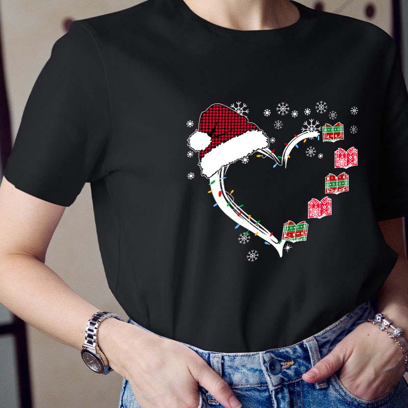 Christmas Books Heart Teacher T-Shirt