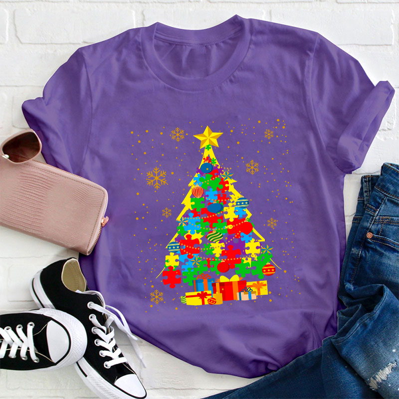 Autism Christmas Trees Teacher T-Shirt