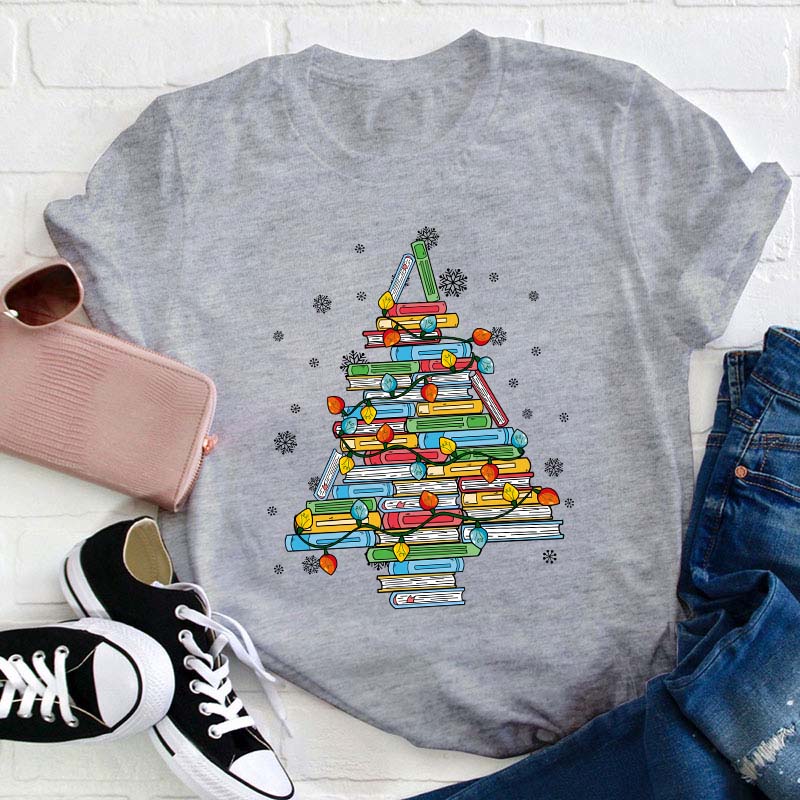 Christmas Books Tree Teacher T-Shirt
