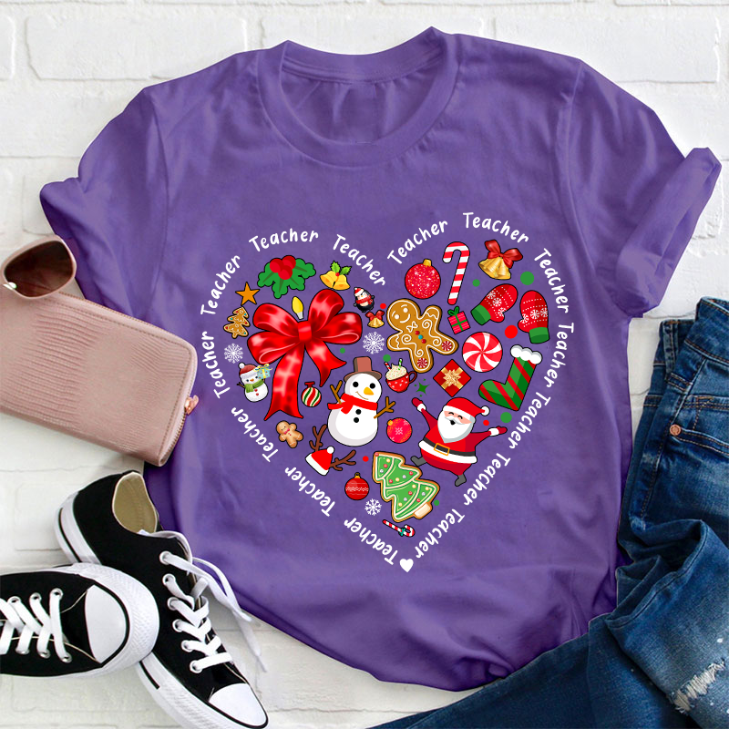 Merry Christmas Heart Teacher T-Shirt
