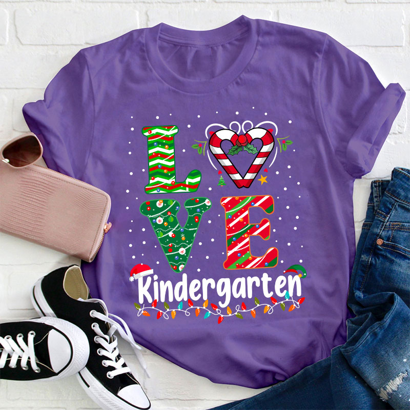 Personalized Grade Love Christmas Teacher T-Shirt