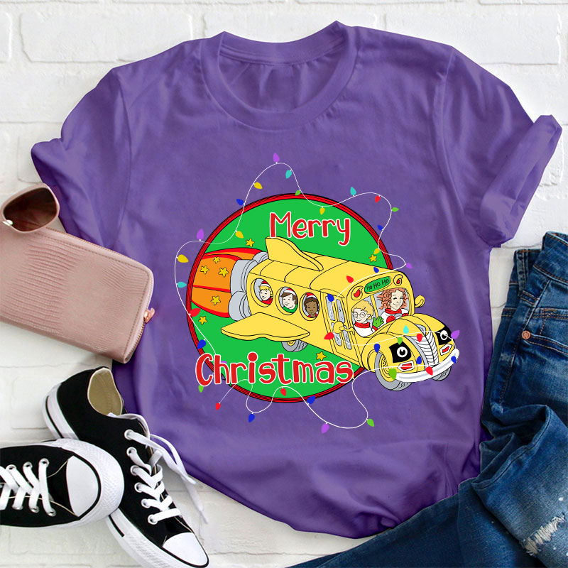 School Bus Merry Christmas Teacher T-Shirt