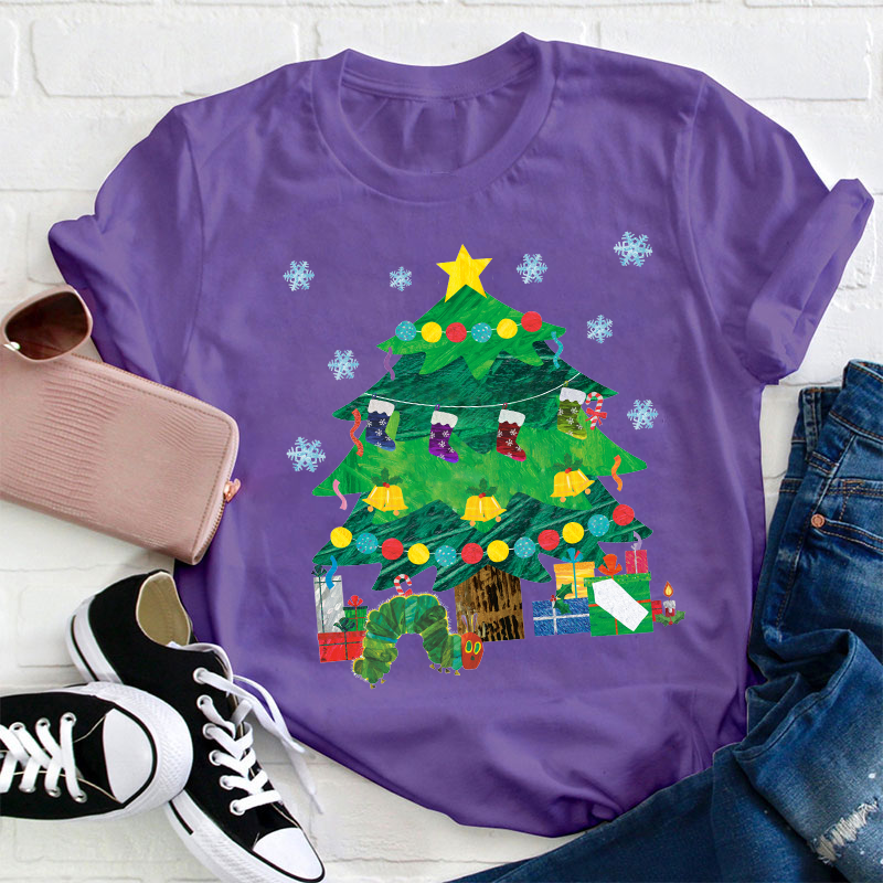 Caterpillar Under The Christmas Tree Teacher T-Shirt