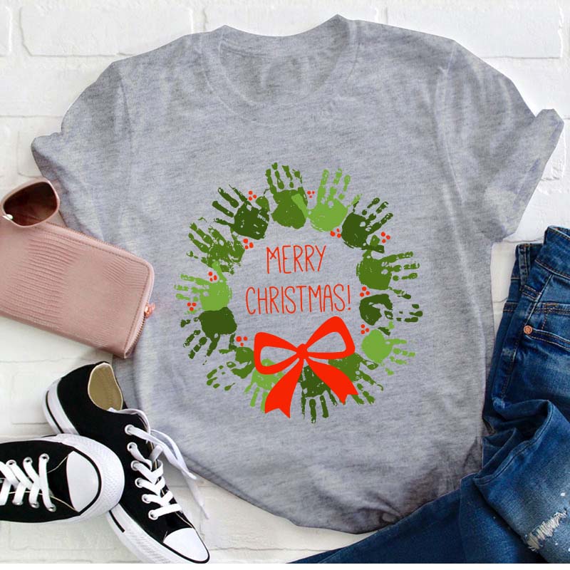 Cute Hands Merry Christmas Teacher T-Shirt