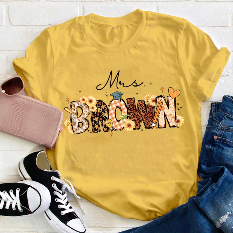 Personalized Name Cute Sunflower Teacher T-Shirt