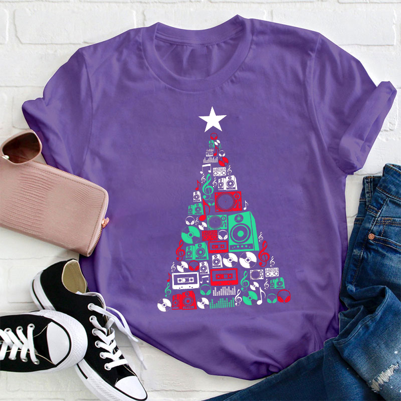 Music CD Tree Christmas Teacher T-Shirt