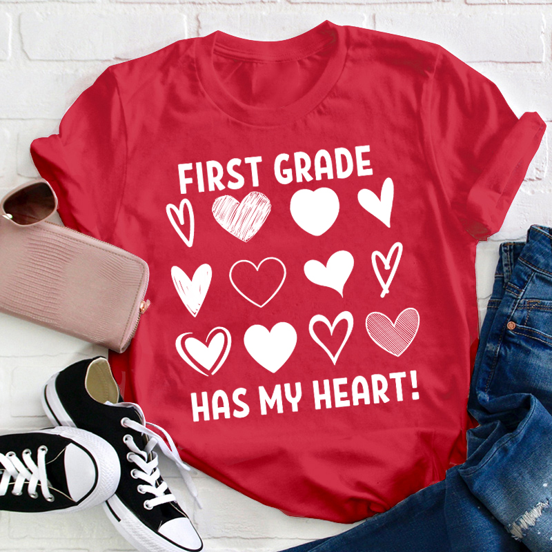 Personalized Grade Has My Heart Teacher T-Shirt Sale-Teachersgram
