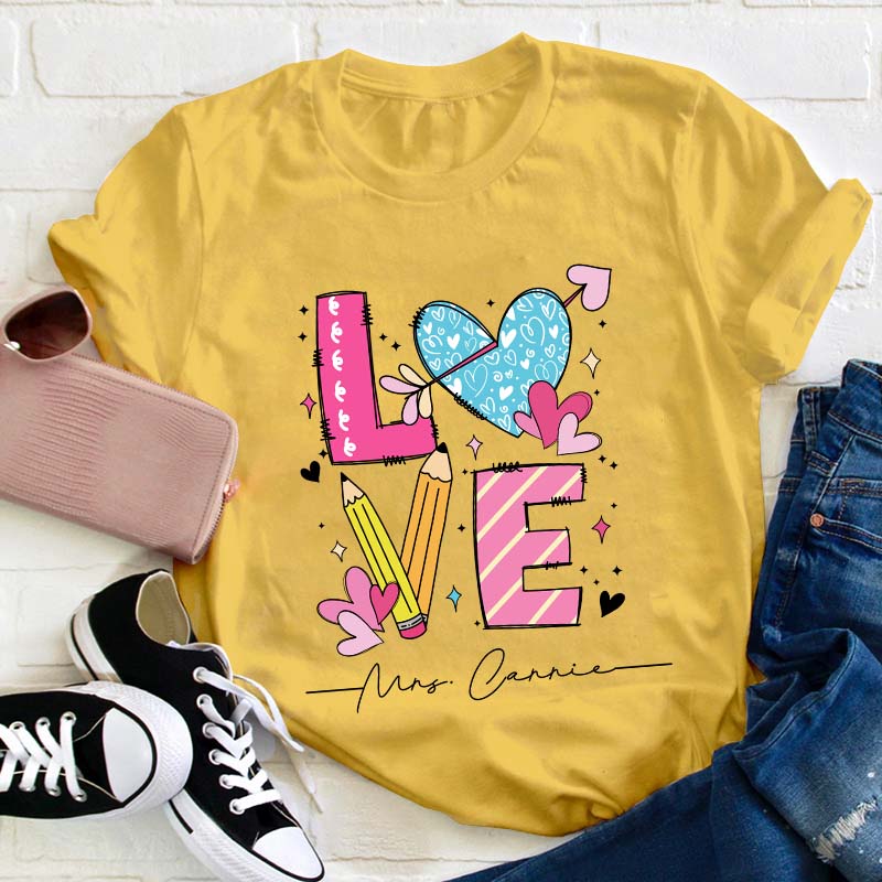 Personalized Love Teacher Name Heart Teacher T-Shirt