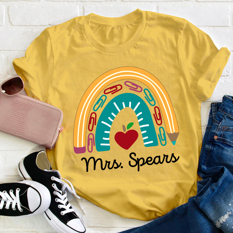 Personalized Pencil Rainbow Teacher T-Shirt