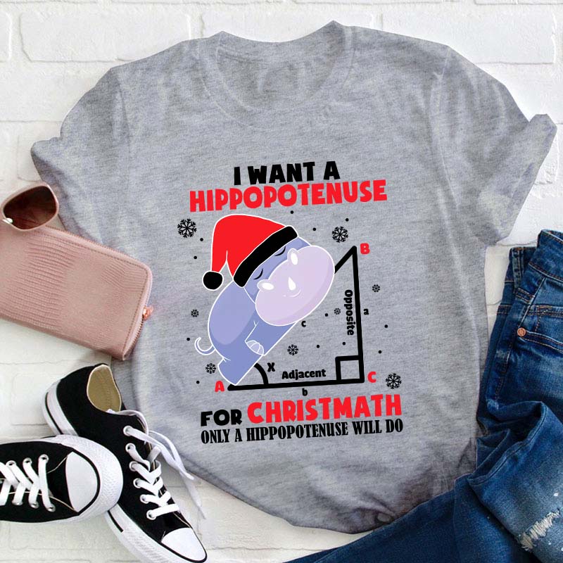 I Want A Hippopotenuse For Christmas Teacher T-Shirt