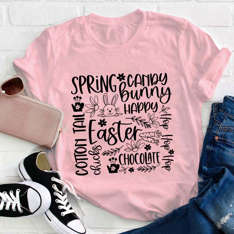 Happy Easter Spring Bunny Teacher T-Shirt Sale-Teachersgram