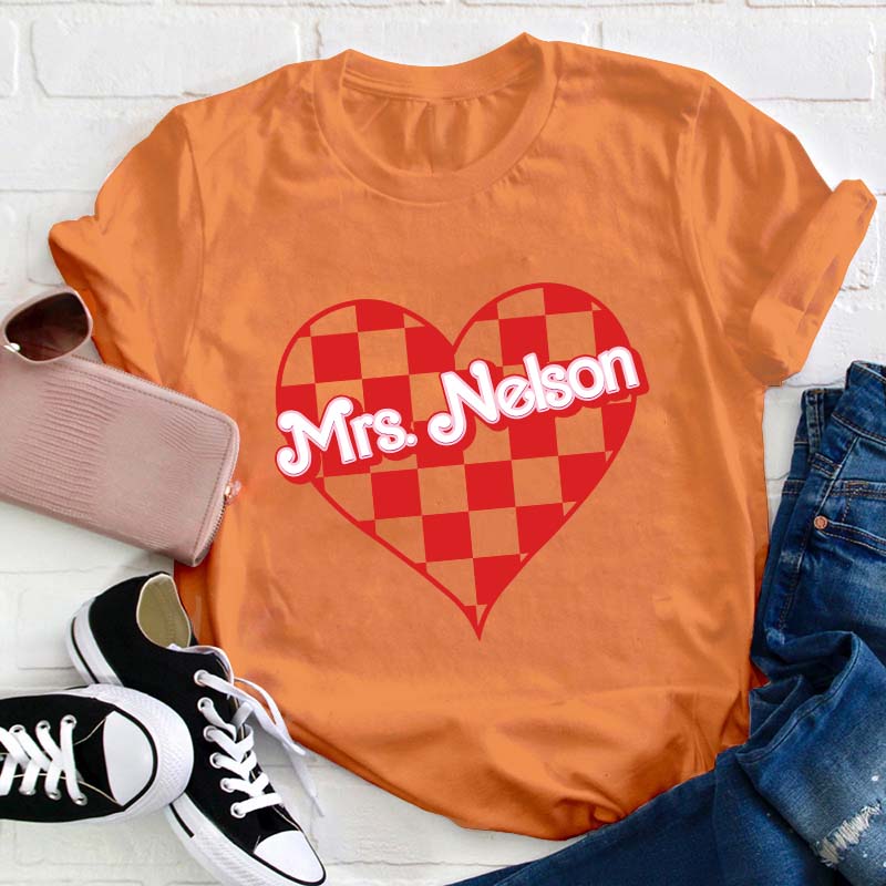 Personalized Name Heart Checker Teacher T-Shirt