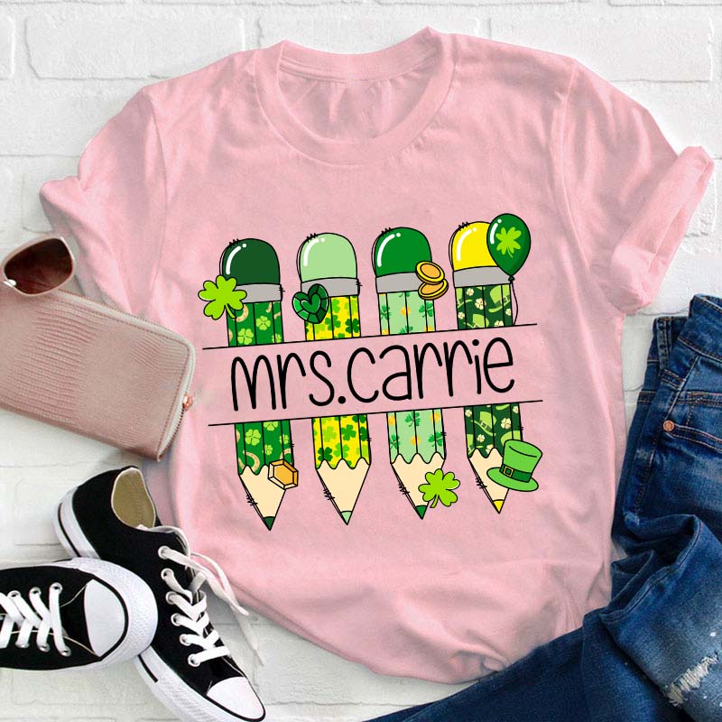 Personalized Green Pencil Teacher T-Shirt