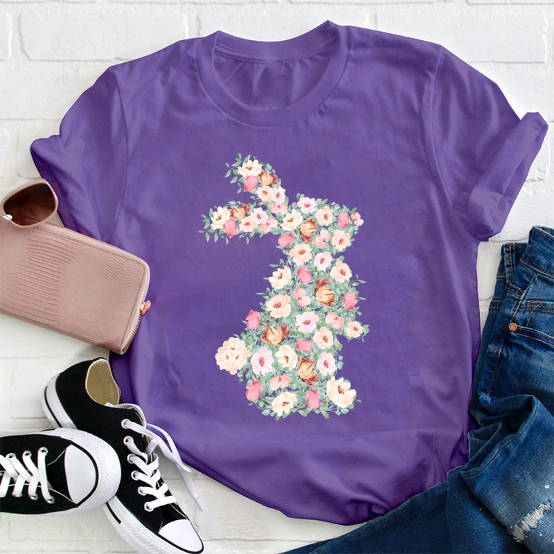 Floral Bunny Teacher T-Shirt