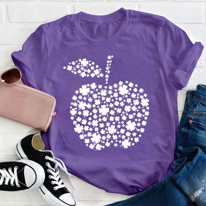 St Patrick Shamrock Apple Teacher T-Shirt