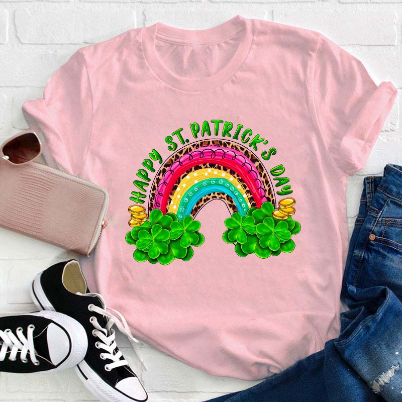 Happy St Patrick's Day Rainbow Teacher T-Shirt