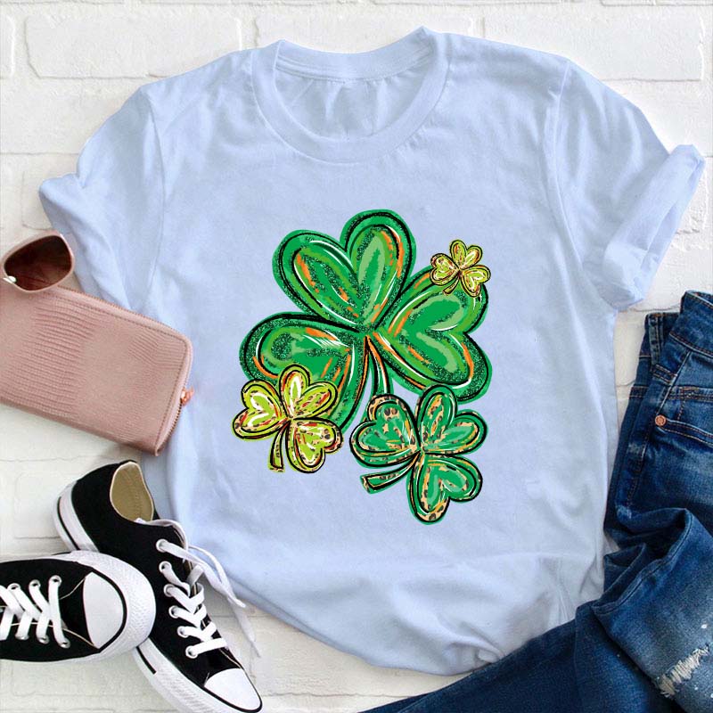 St Patrick's Day Clover Print Teacher T-Shirt