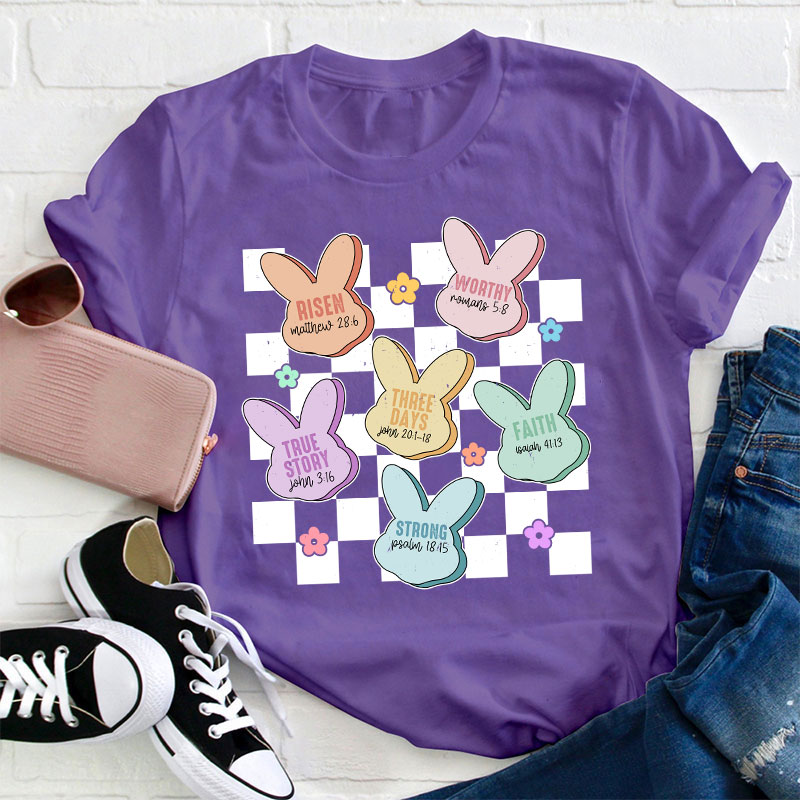 Bunny Bible Verses Checkered Teacher T-Shirt