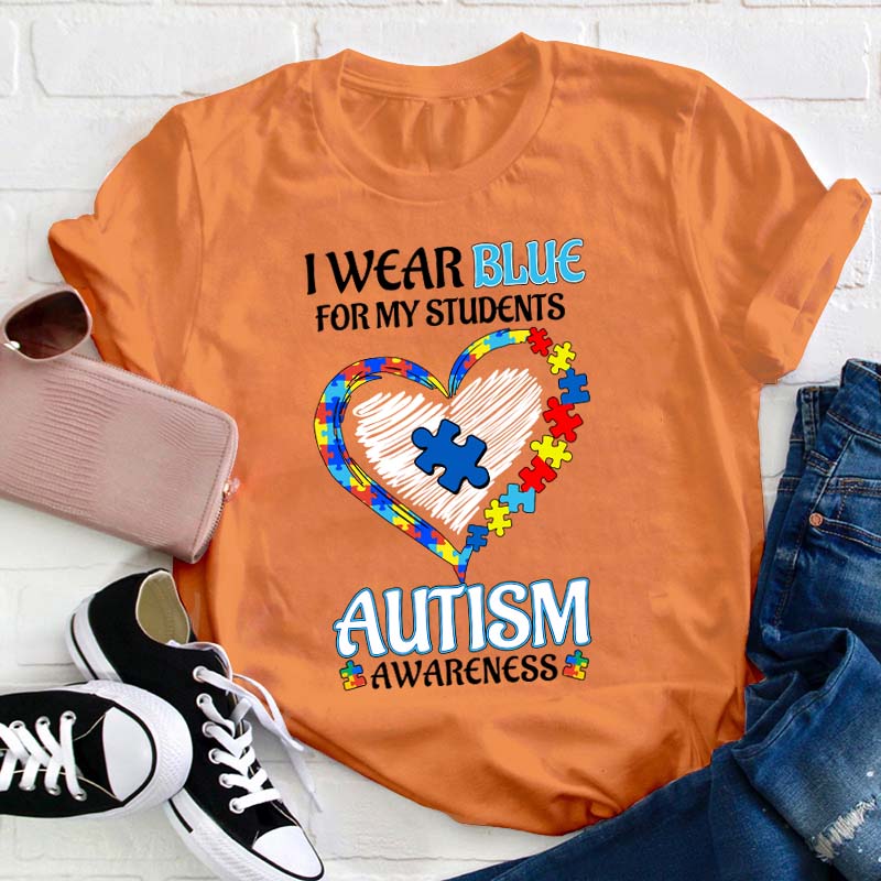 Personalized I Wear Blue For Autism Awareness Teacher T-Shirt