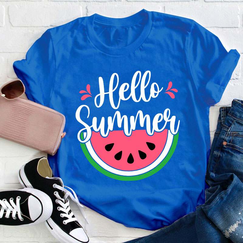 Watermelon Summer Hello Summer Teacher T-Shirt