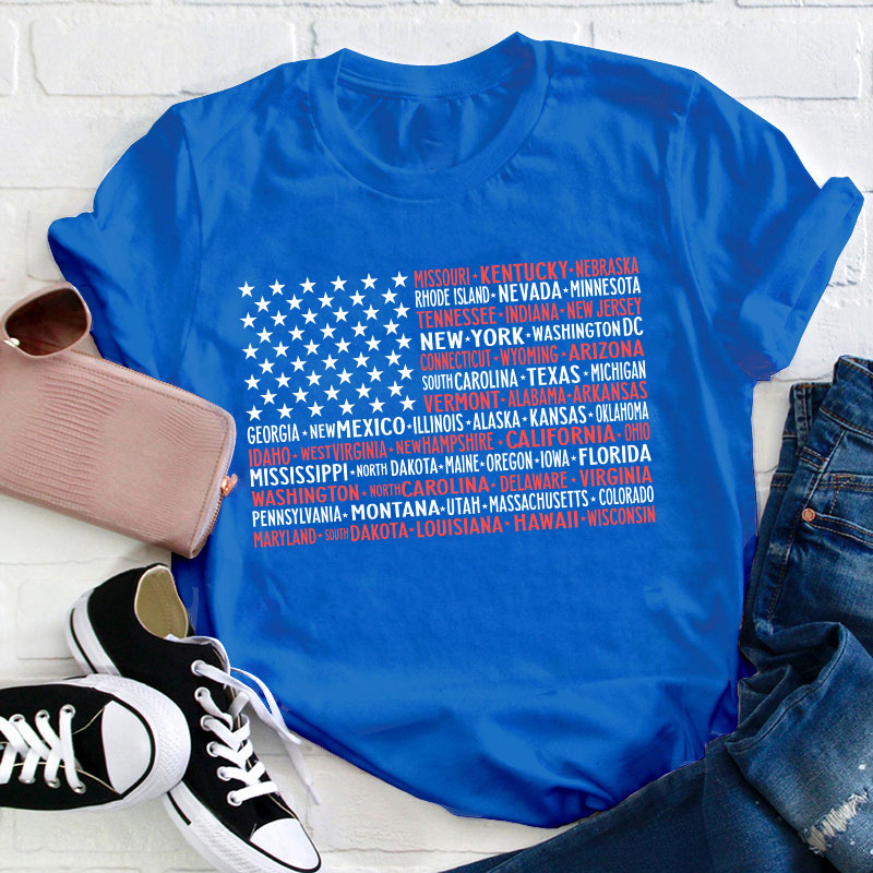 Vintage American Flag 4th Of July Teacher T-Shirt