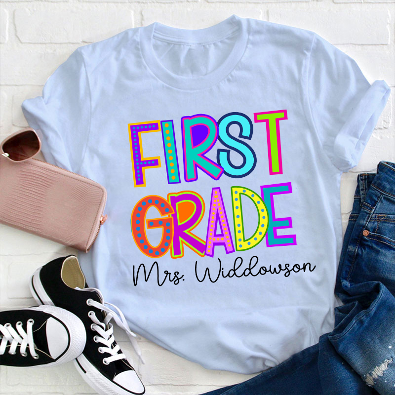 Personalized Name Neon Lights Teacher T-Shirt