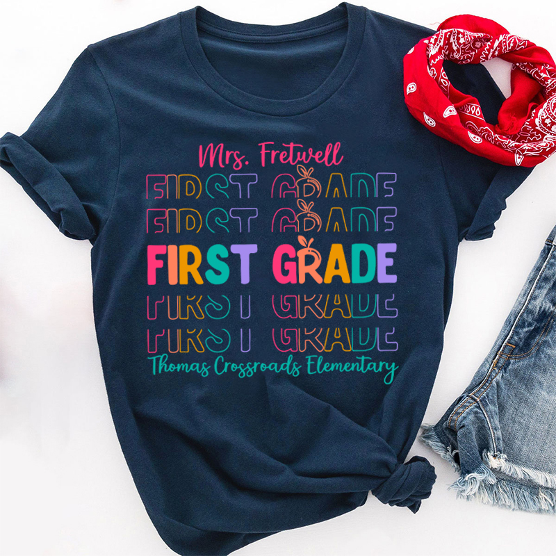 Personalized Colorful Apple Teacher T-Shirt