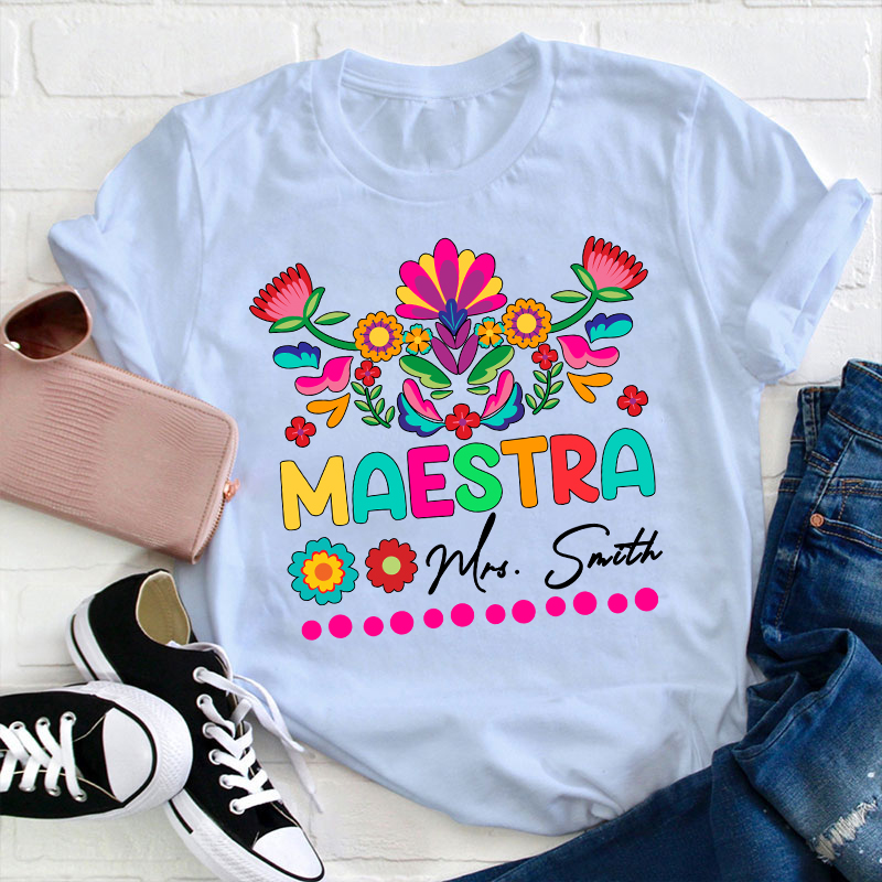 Personalized Floral Maestra Spanish Teacher T-Shirt