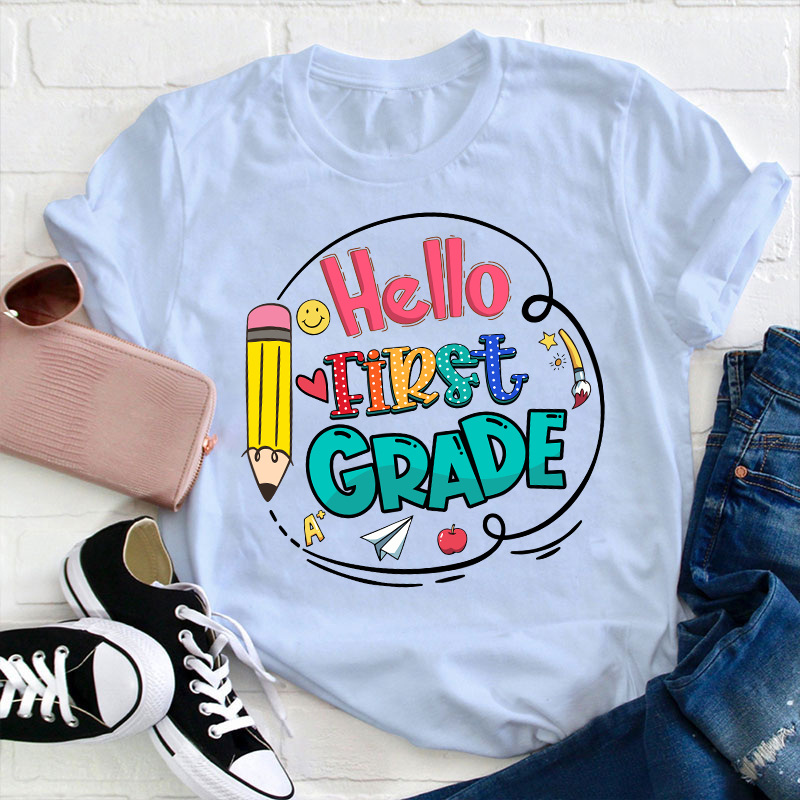 Personalized Hello Back to School Grade Teacher T-Shirt