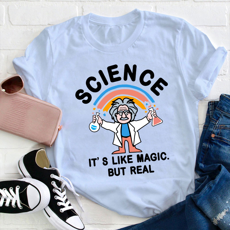 Rainbow Science It's Like Magic But Real Vintage Teacher T-Shirt