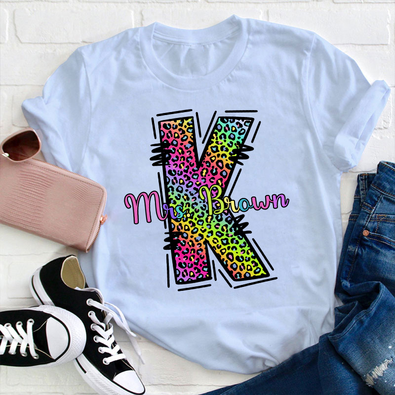 Personalized Colorful Leopard Grade And Name Teacher T-Shirt