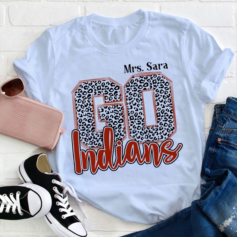 Personalized Colorful Leopard Mascot Go Team Teacher T-Shirt