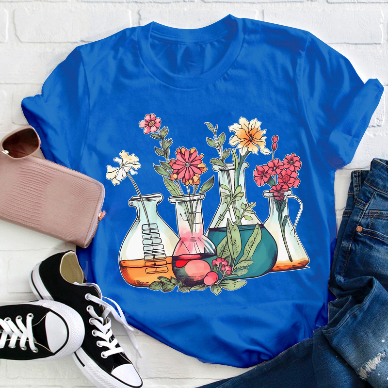 Floral Beakers Chemistry Lab Teacher T-Shirt
