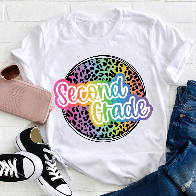 Personalized Text Gradient Leopard Print Teacher T-Shirt