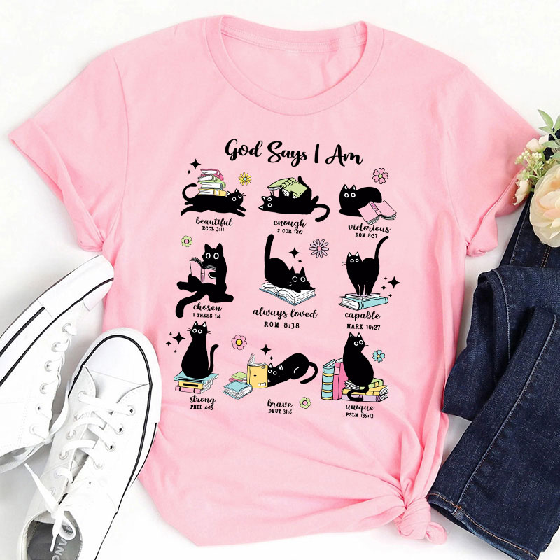 Cute Cat God Says I Am Teacher T-Shirt