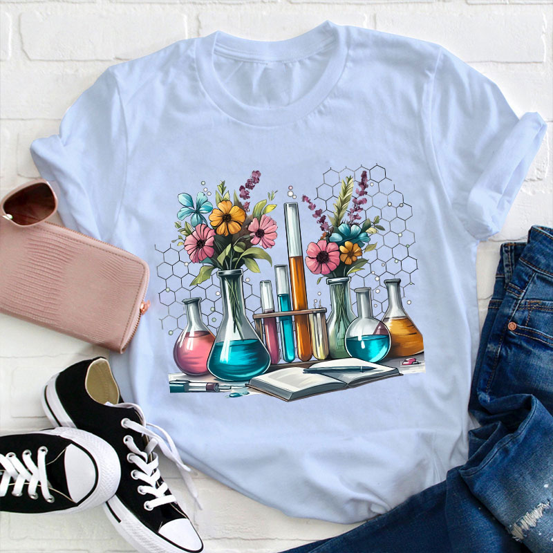 Floral Beakers Science Teacher T-Shirt
