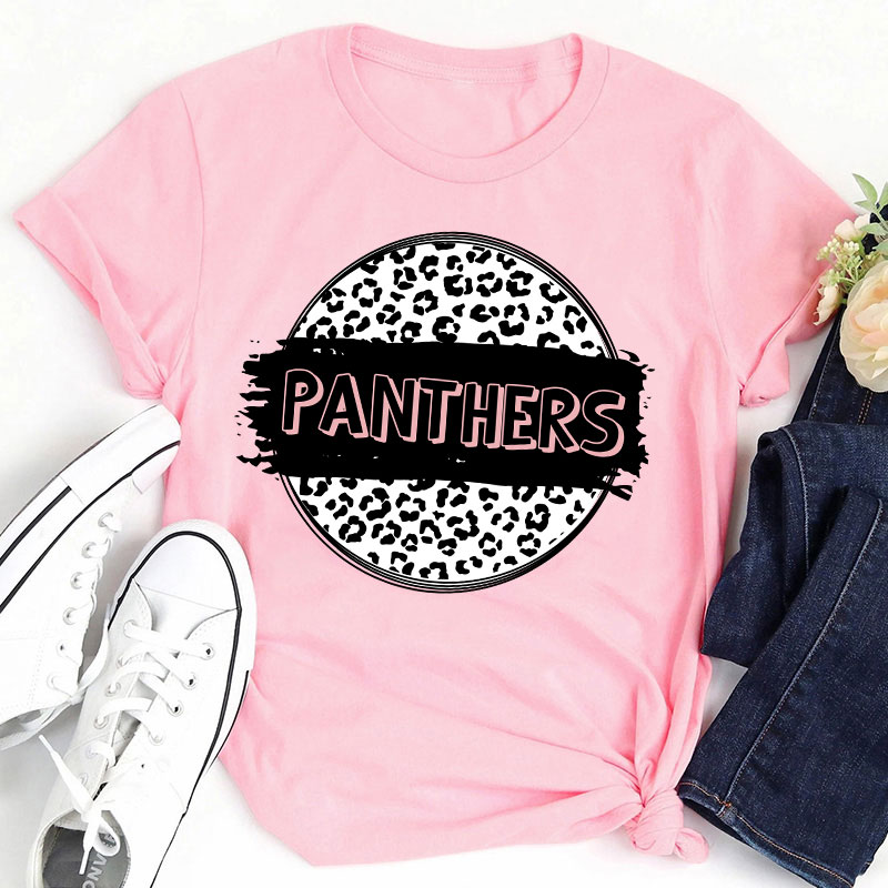 Personalized  Mascot Round Leopard Print Teacher T-Shirt