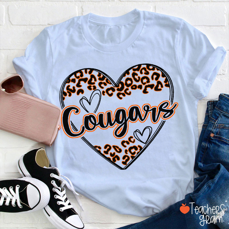 Personalized School Mascot Heart Leopard Teacher T-Shirt
