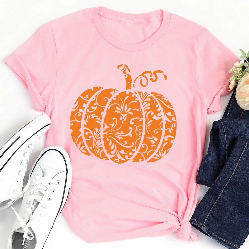 Floral Pumpkin Teacher T-Shirt